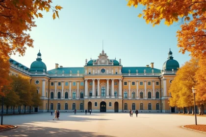 Façade baroque du château de Schönbrunn à Vienne en automne avec des touristes dans la cour