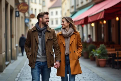 Couple en promenade dans une rue de Dijon