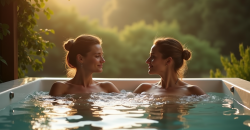 Couple relaxant dans un spa en plein air en HautsdeFrance