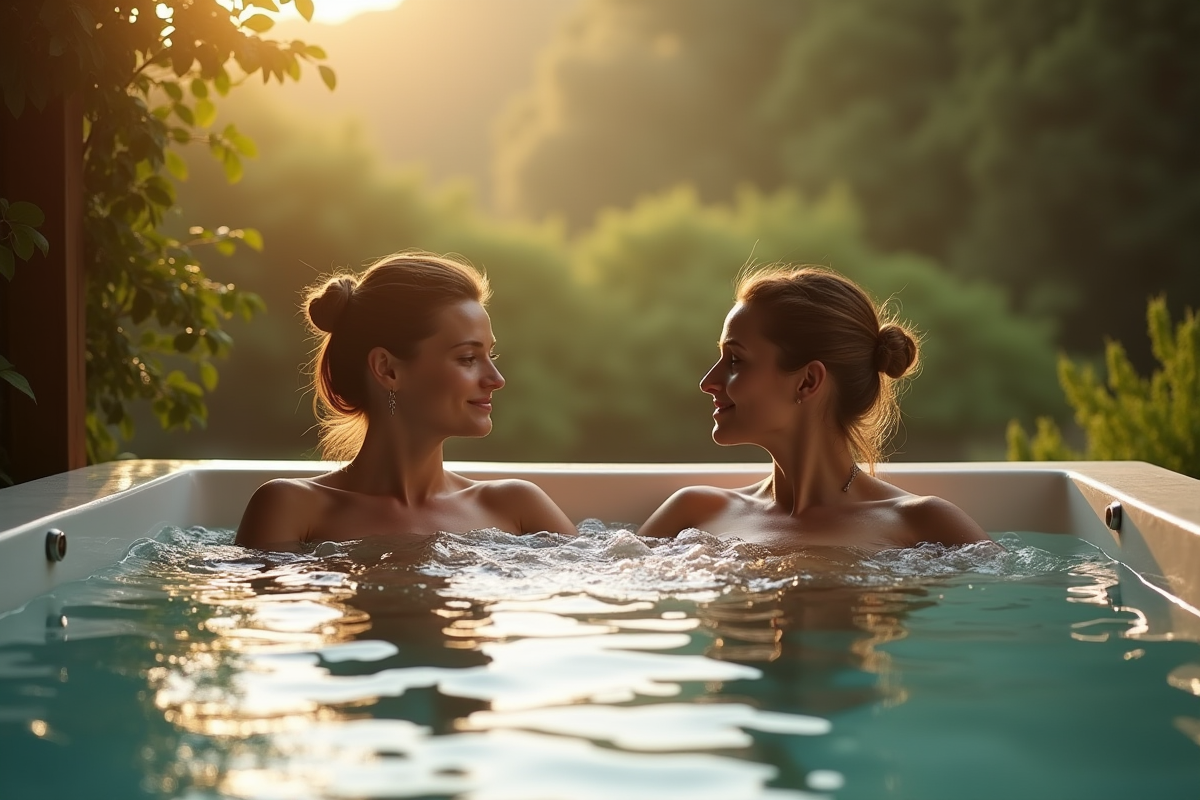 Couple relaxant dans un spa en plein air en HautsdeFrance