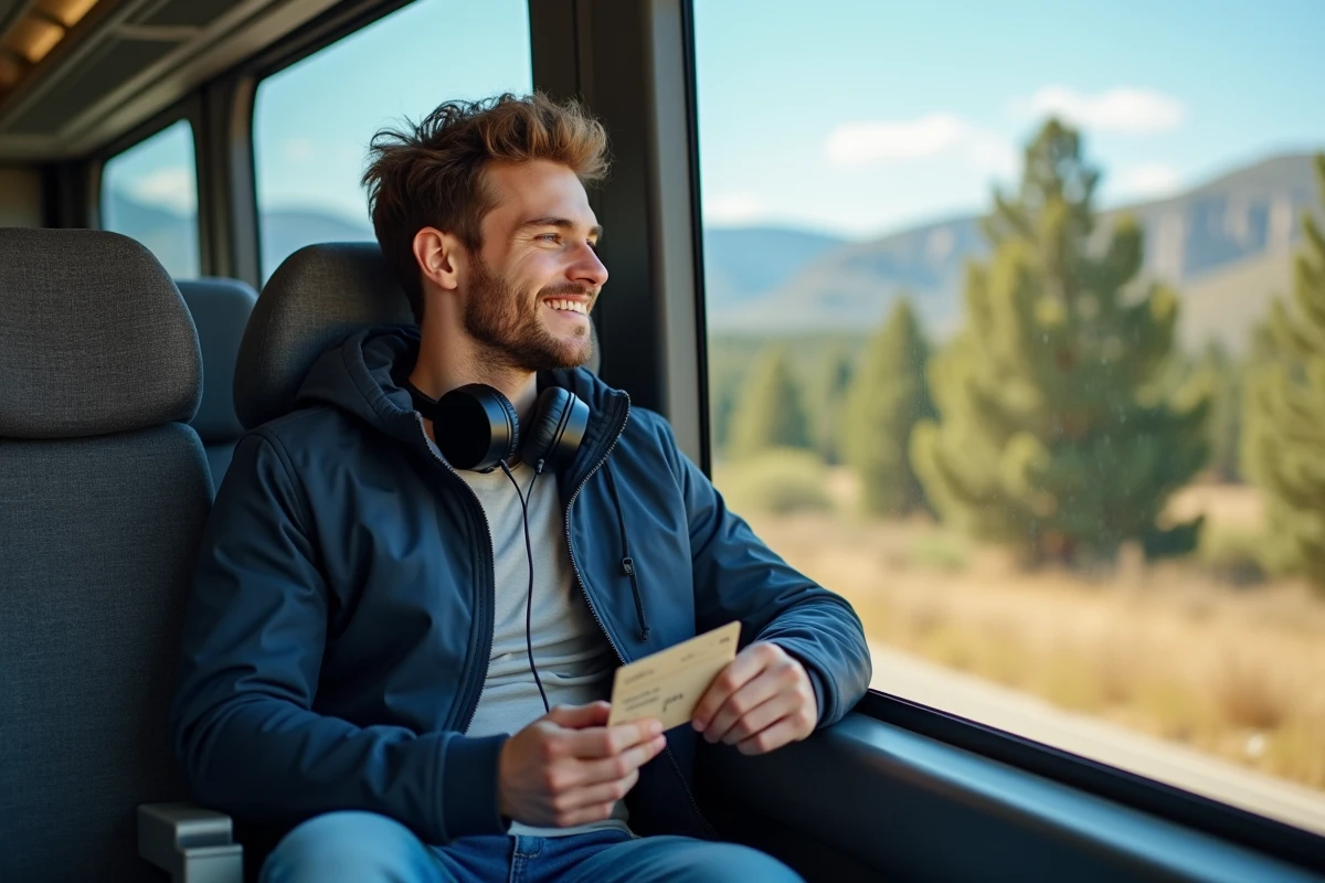 Étudiant dans un bus interurbain tenant un abonnement de transport entre Marseille et Aix-en-Provence
