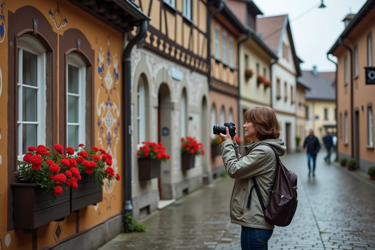 Façades peintes typiques de Lüftlmalerei dans le village d'Oberammergau en Bavière