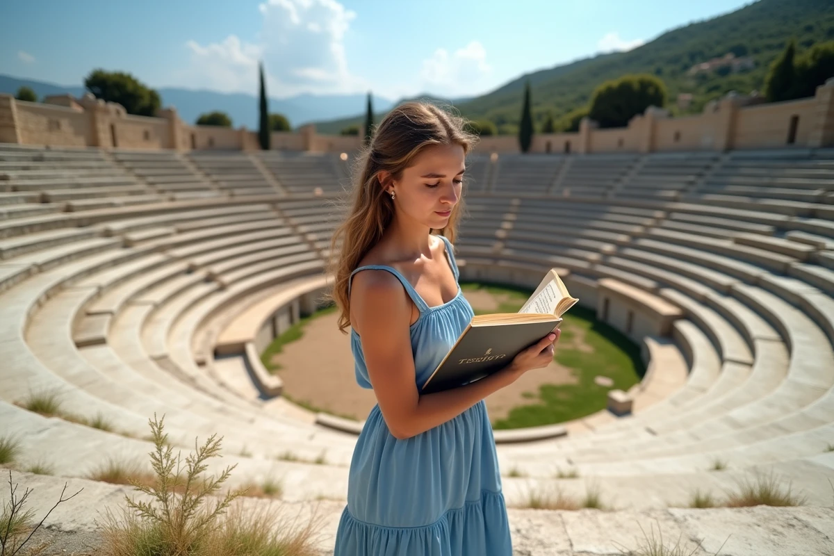 Jeune femme grecque lisant à l