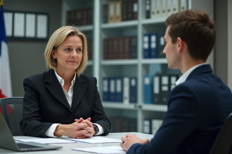 Femme française discutant avec un agent consulaire au consulat