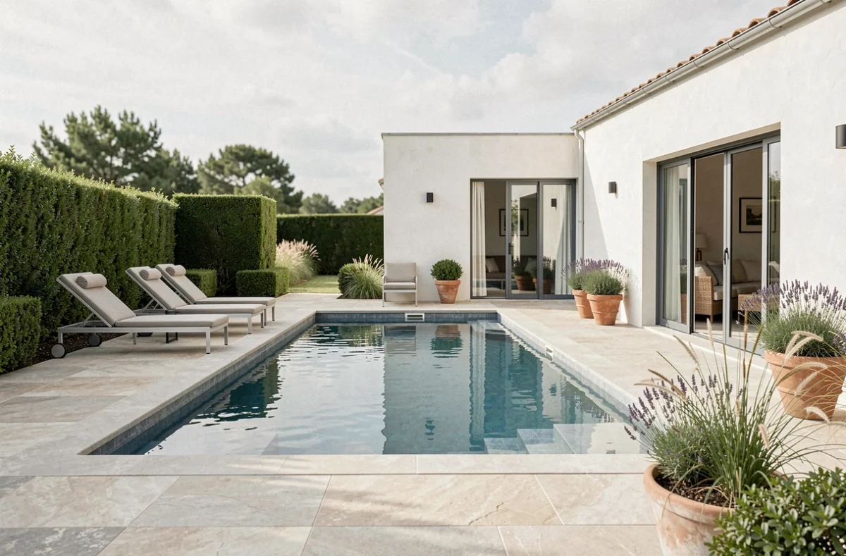 Five and You, gîte design contemporain avec piscine à débordement et terrasse épurée en Nouvelle-Aquitaine
