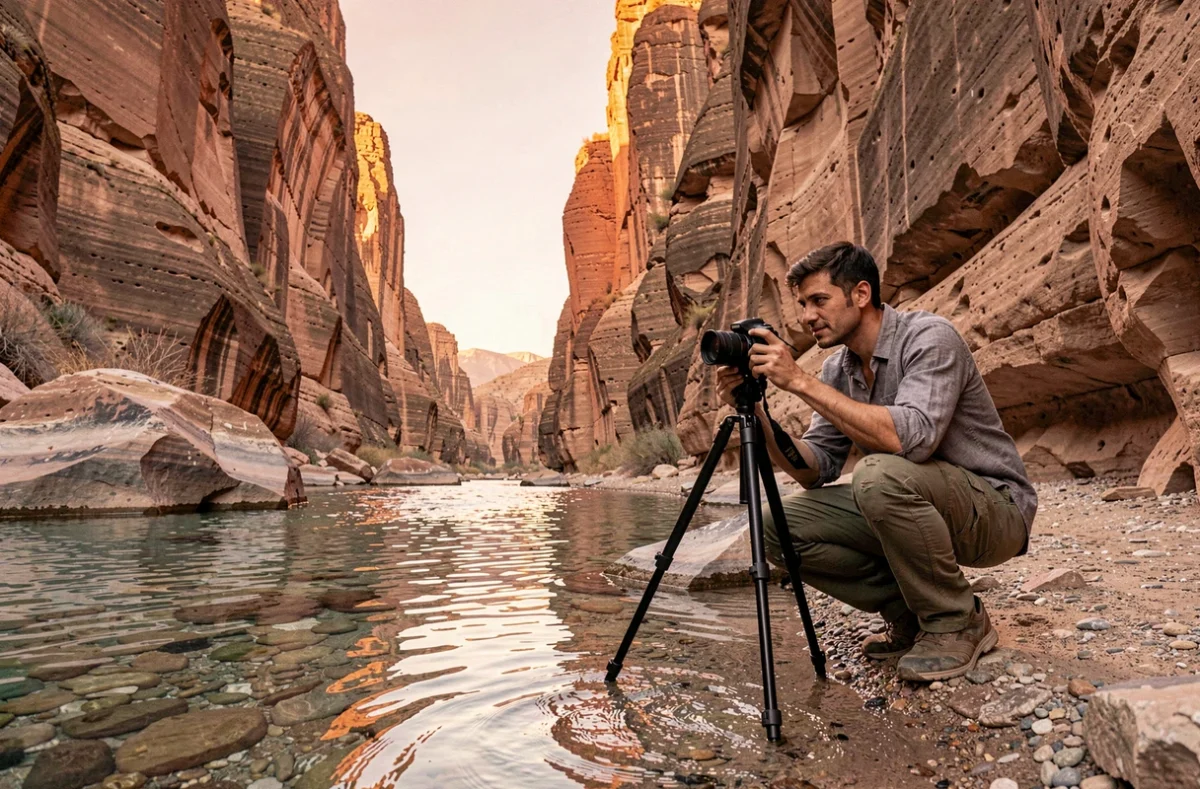 Gorges du Todra au Maroc au lever du soleil avec falaises rocheuses et rivière reflétant les teintes matinales