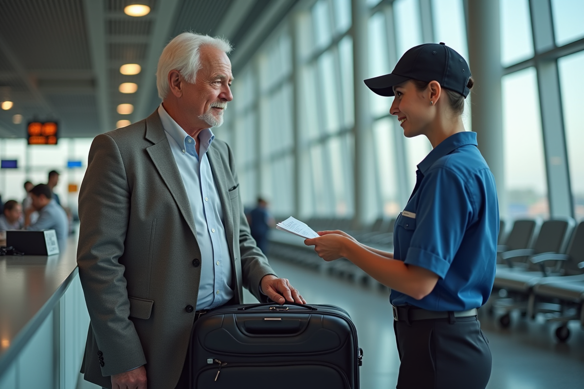 Homme discutant avec le personnel à l