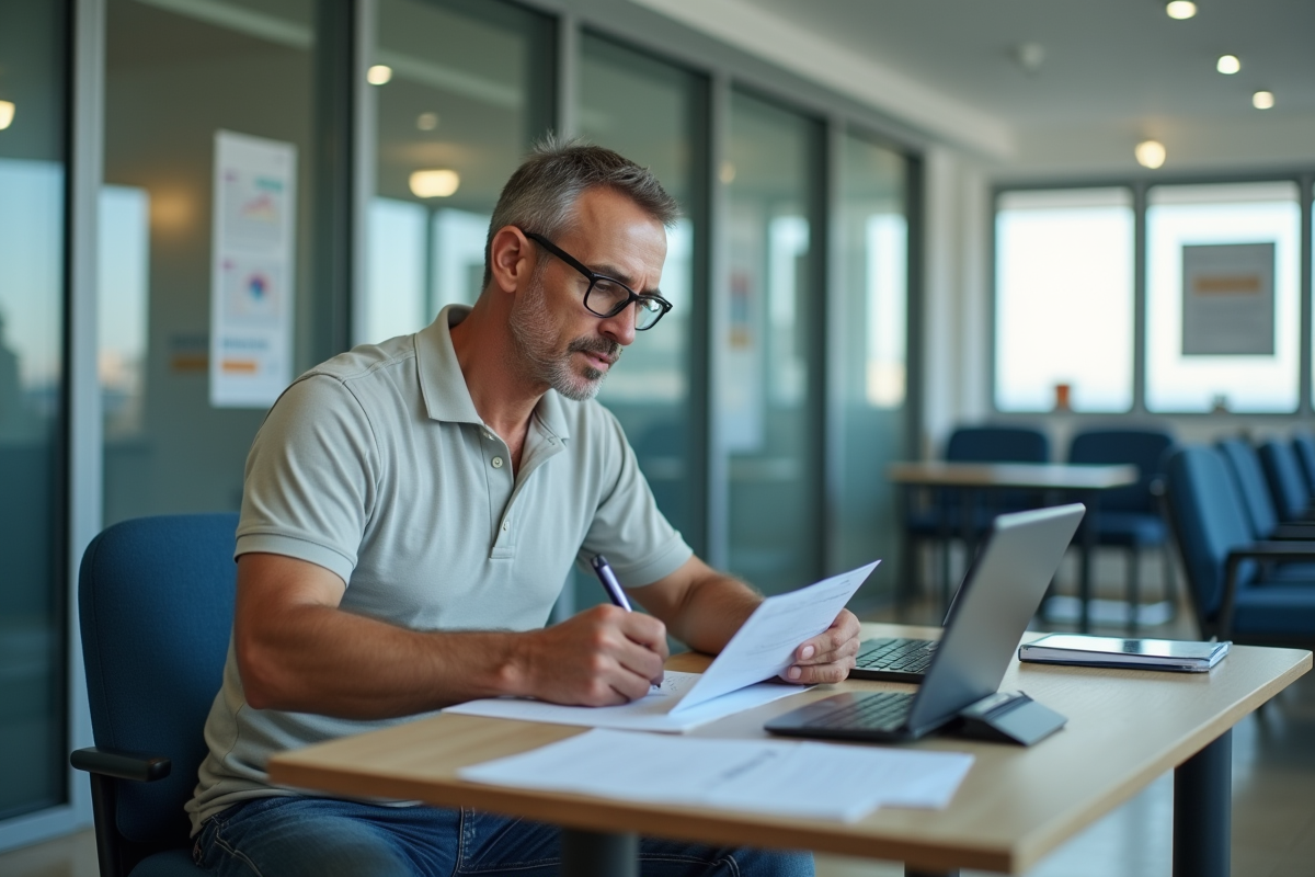 Homme remplissant formulaire à Gibraltar intérieur