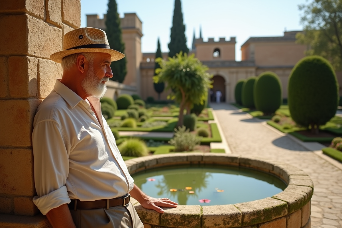 Homme âgé dans les jardins de l