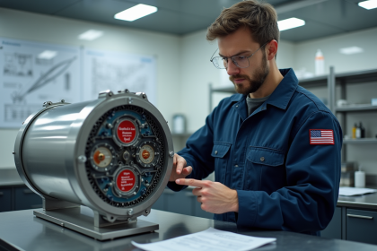 Ingénieur aéronautique examine un modèle de la fusée Ariane 6