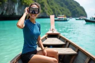 Jeune femme souriante en snorkeling à Padangbai