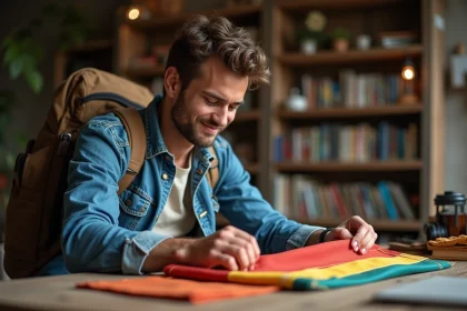 Jeune homme avec drapeau coloré dans une étude chaleureuse