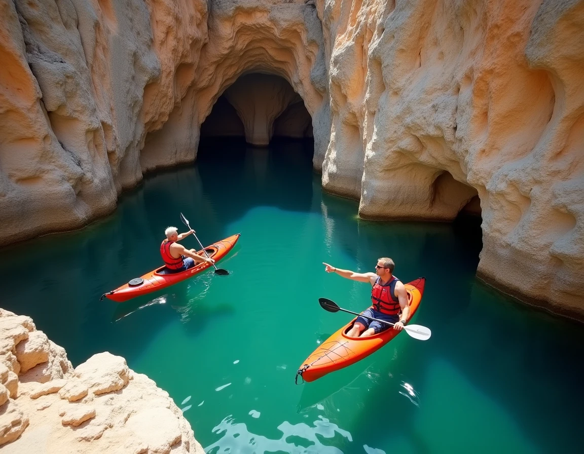Deux kayakistes explorant une crique cachée aux falaises de granit en Corse