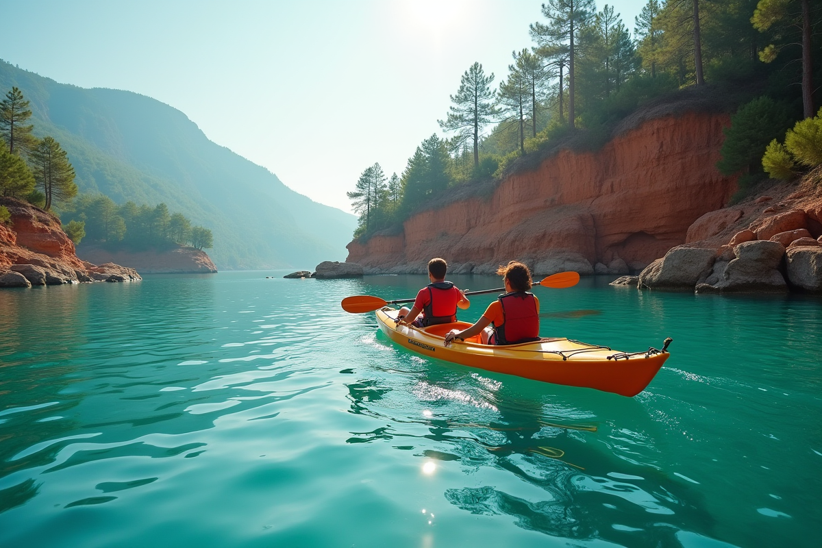 Couple faisant du kayak sur eaux calmes à Agay
