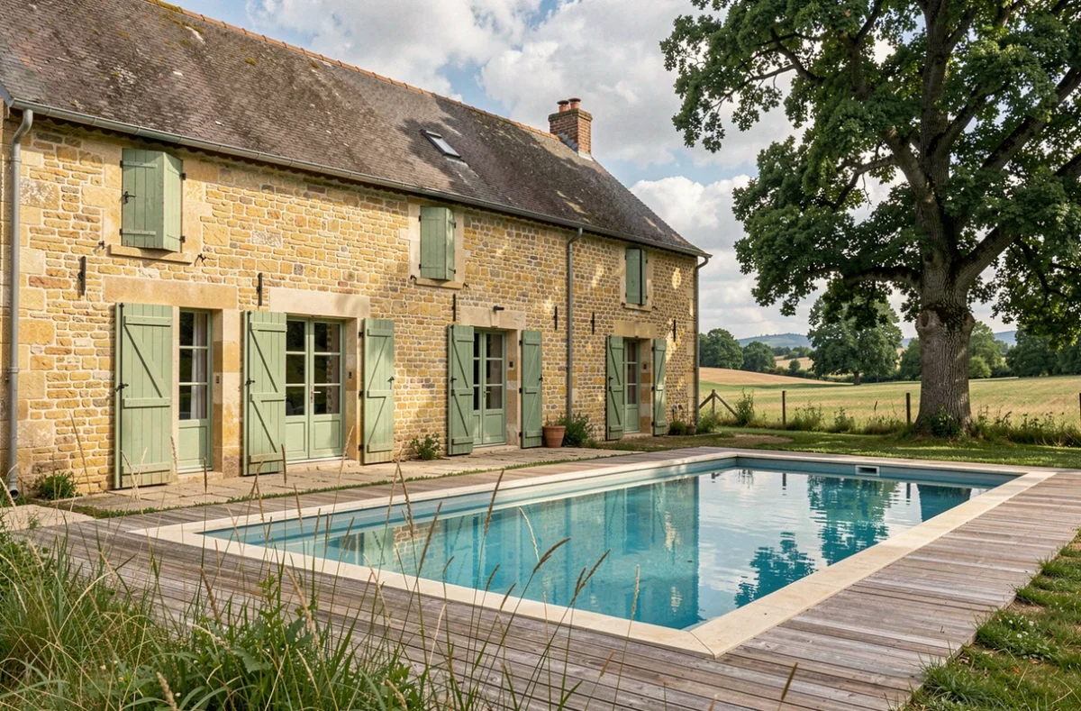 La Grange à Saint-Denis-des-Murs, ancien corps de ferme en pierre avec piscine privée et jardin champêtre en Haute-Vienne