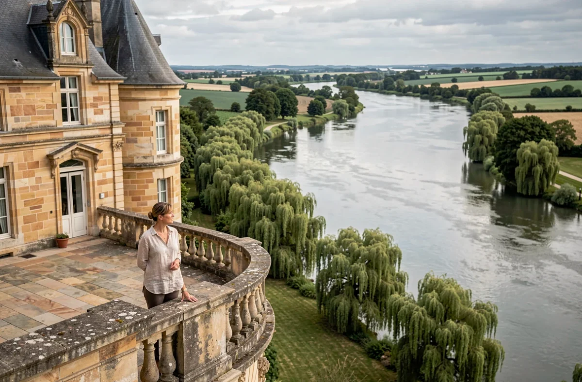 Manoir La Tour en Seine avec terrasse surplombant la vallée de la Seine aux Authieux-sur-le-Port-Saint-Ouen
