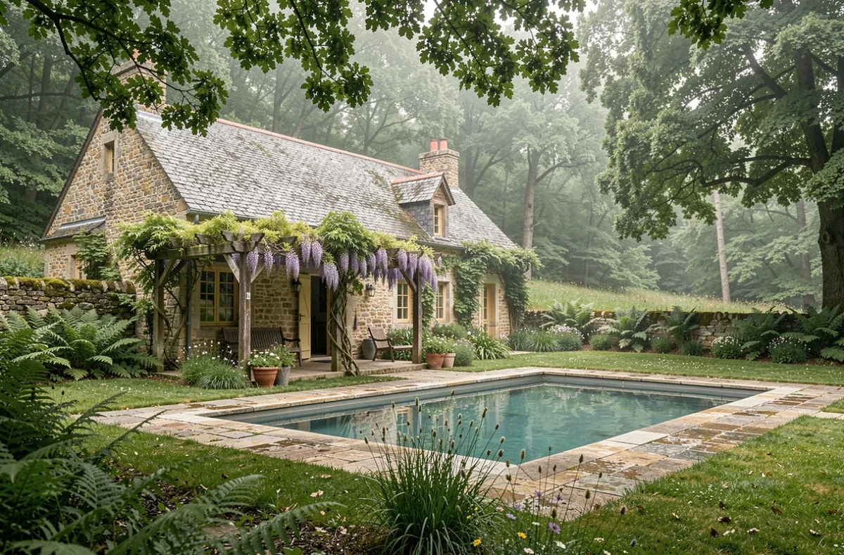 La Maison du Périgord Vert à Saint-Jory-de-Chalais, longère en pierre avec piscine naturelle et jardin boisé dans le Périgord Vert