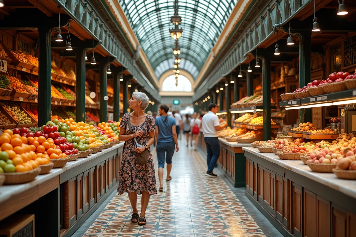 Marché couvert rénové du centre de Málaga avec étals de produits andalous et architecture Mauresque restaurée en 2026