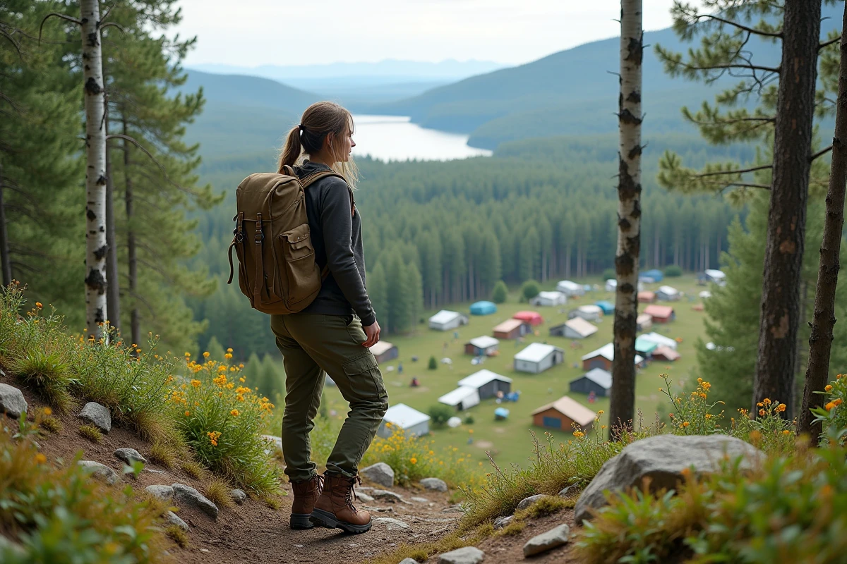 Randonneuse admirant le paysage depuis la colline forestière