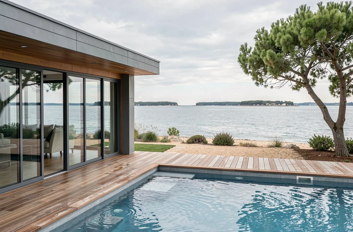 La Villa du Bassin à Andernos-les-Bains, villa contemporaine avec piscine chauffée sur le Bassin d'Arcachon en Gironde