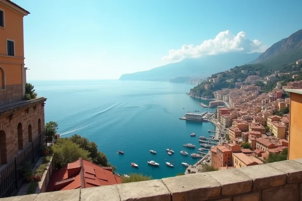 Vue panoramique de Naples depuis la colline de Posillipo avec le Vésuve en arrière-plan et le golfe de Naples